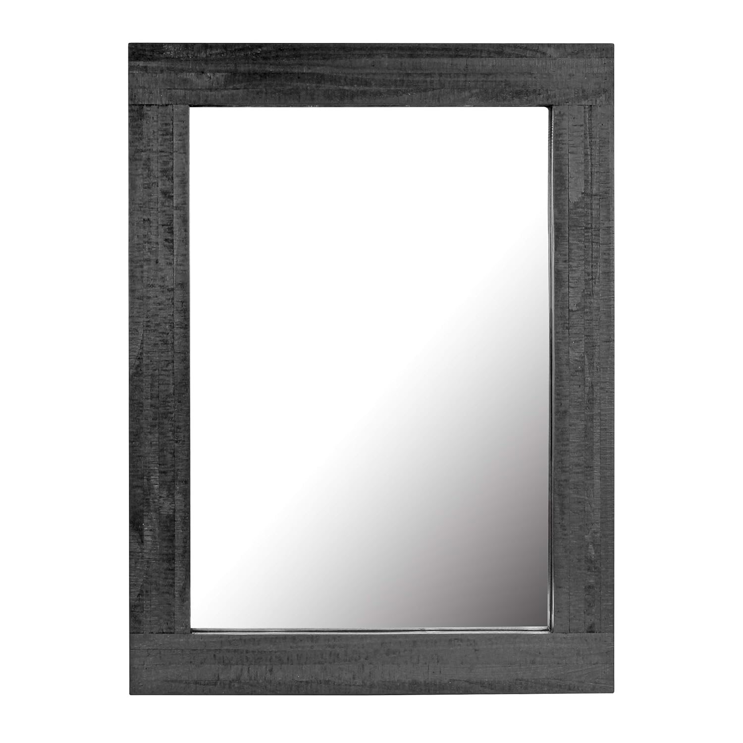 Stonebriar 24" x 18" Rectangle Black Wood Frame Wall Mirror with Attached Hanging Brackets, Decorative Country Rustic Decor for The Living Room, Bedroom, Bathroom, Hallway, and Entryway