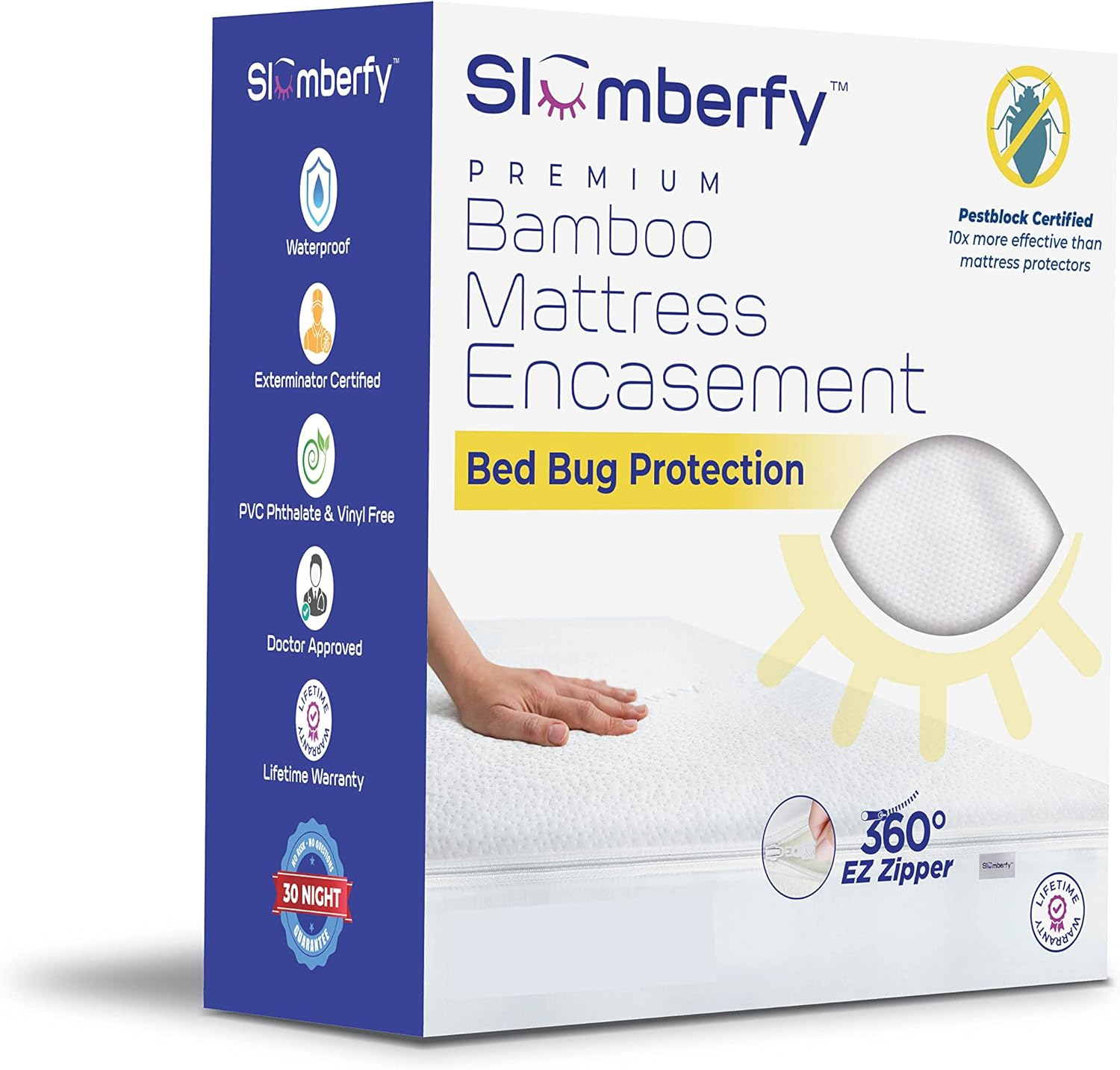 Twin XL Size Waterproof Bamboo Mattress Encasement by Slumberfy, Premium Skin-Safe Mattress Protector with 360° EZ Zipper, Lab-Tested Bed Bug Mattress Cover, Zippered Mattress Encasement – 39x80 in.