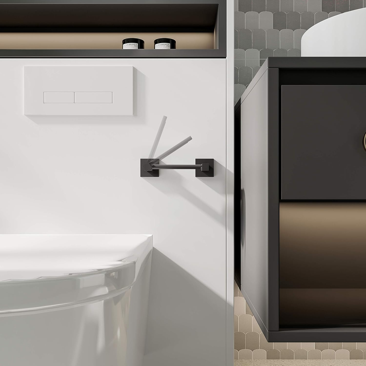 Ruacq Toilet Paper Holder Matte Black Double Post Pivoting Square Tissue Holders Roll Holder Hangers Toilet Paper Modern Wall Mounted, Commercial Bathroom Toilet Paper Roll Holder