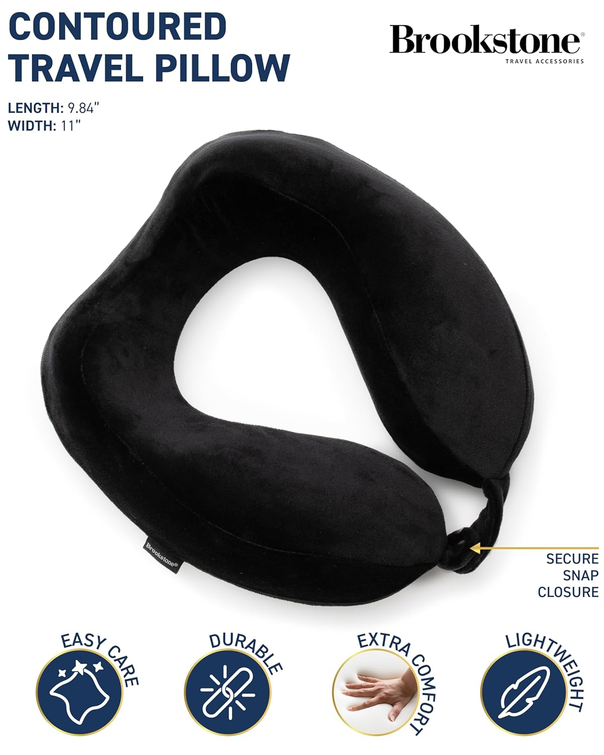 Brookstone Travel Neck Pillow - Contoured Head Memory Foam Neck Support Pillow for Travelling