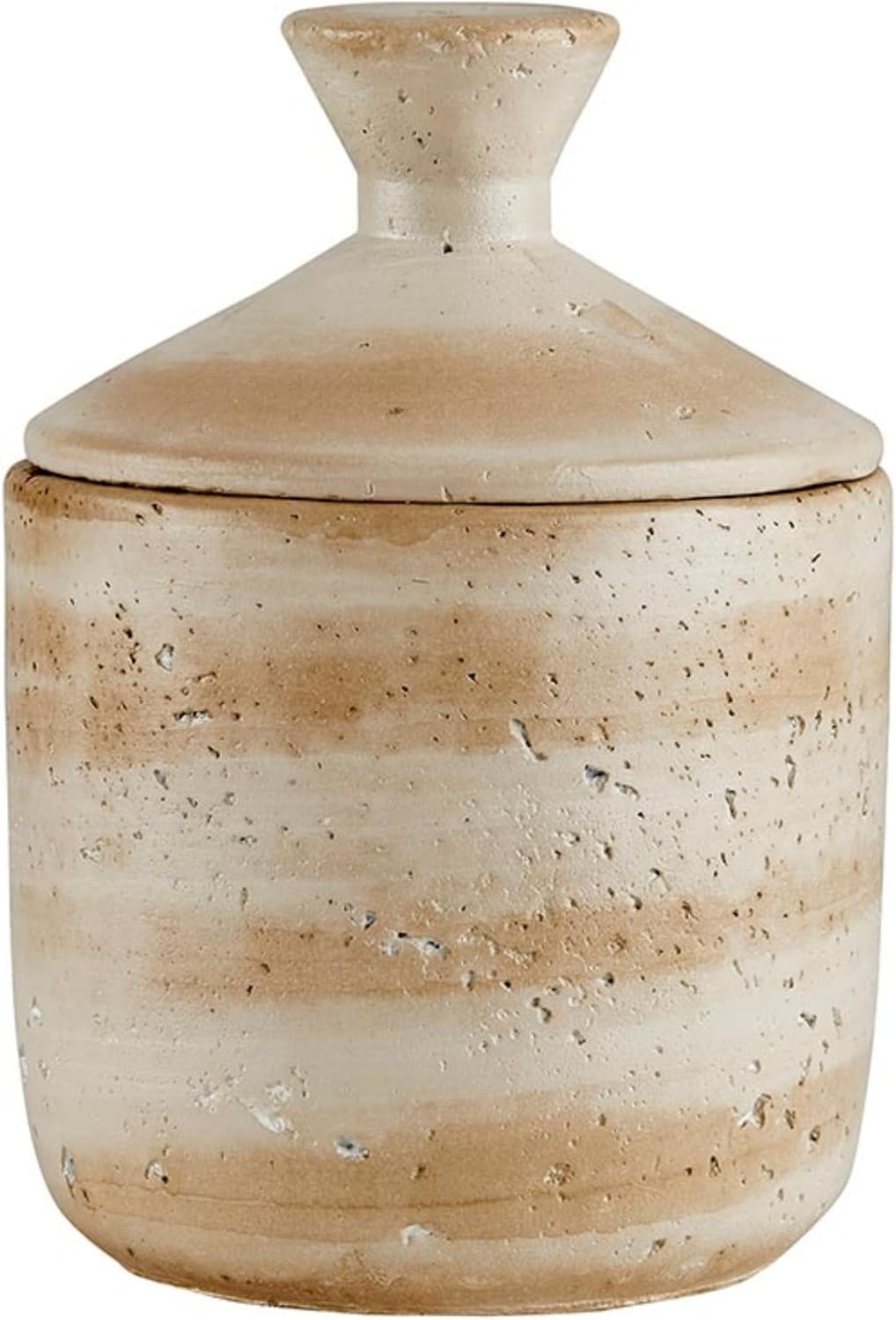 47th & Main Canister for Storage Cement Modern Home Décor for Coffee Table, 4.25" Dia x 6" H, Beige
