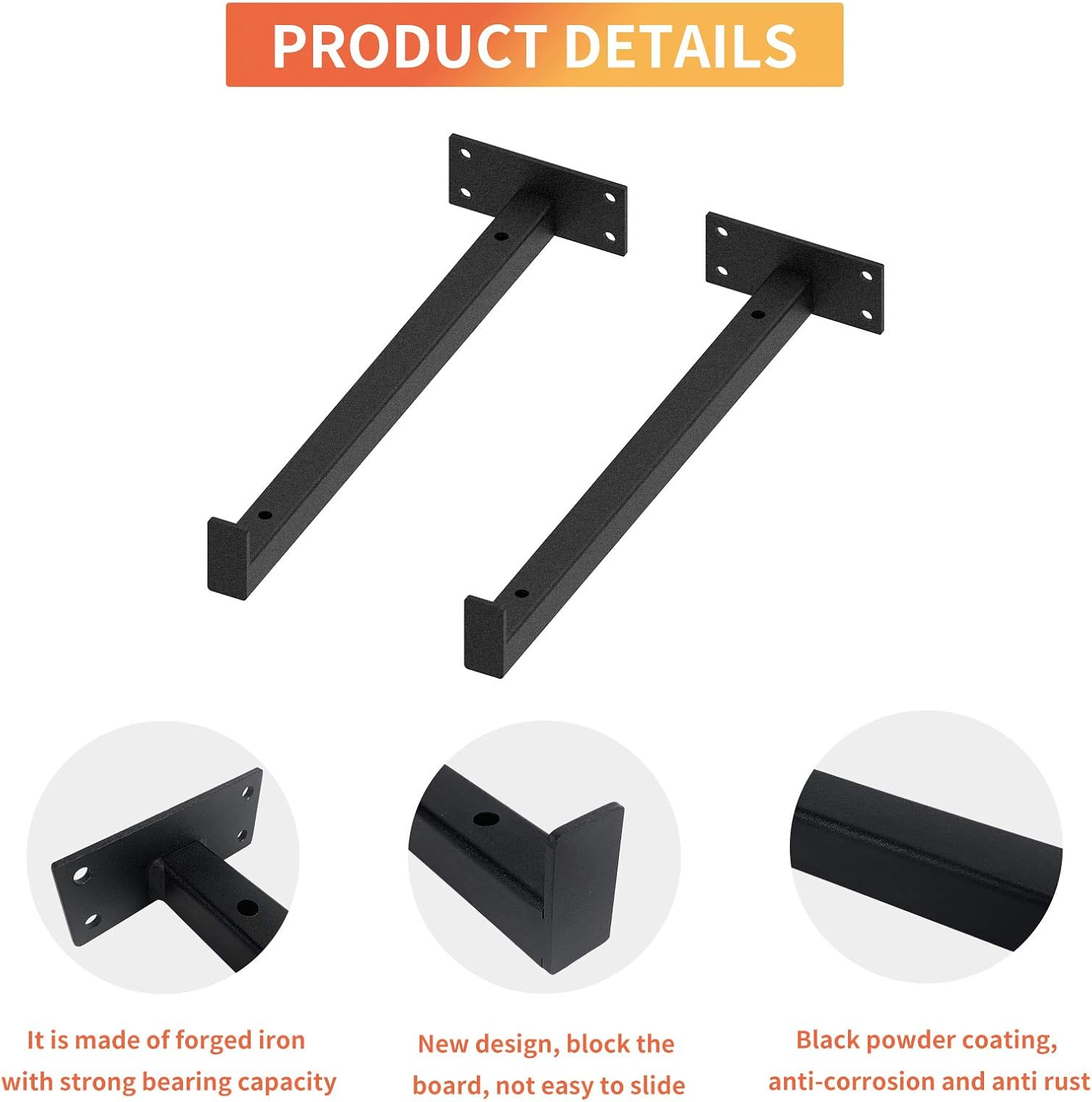4 Pcs Heavy Duty Shelf Brackets 12 Inch Industrial Metal Floating Bracket Shelving Supports Wall Mounted with Lip (Not Included Planks)