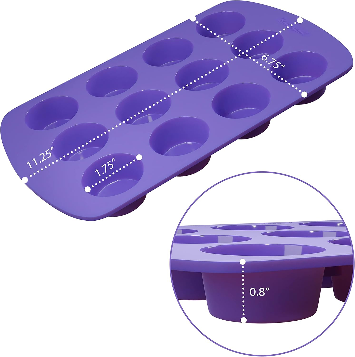 Bakerpan Silicone Mini Muffin Pan Nonstick, Mini Cupcake Pan, Mini Muffin Silicone Molds, 12 Cavities - Set of 2