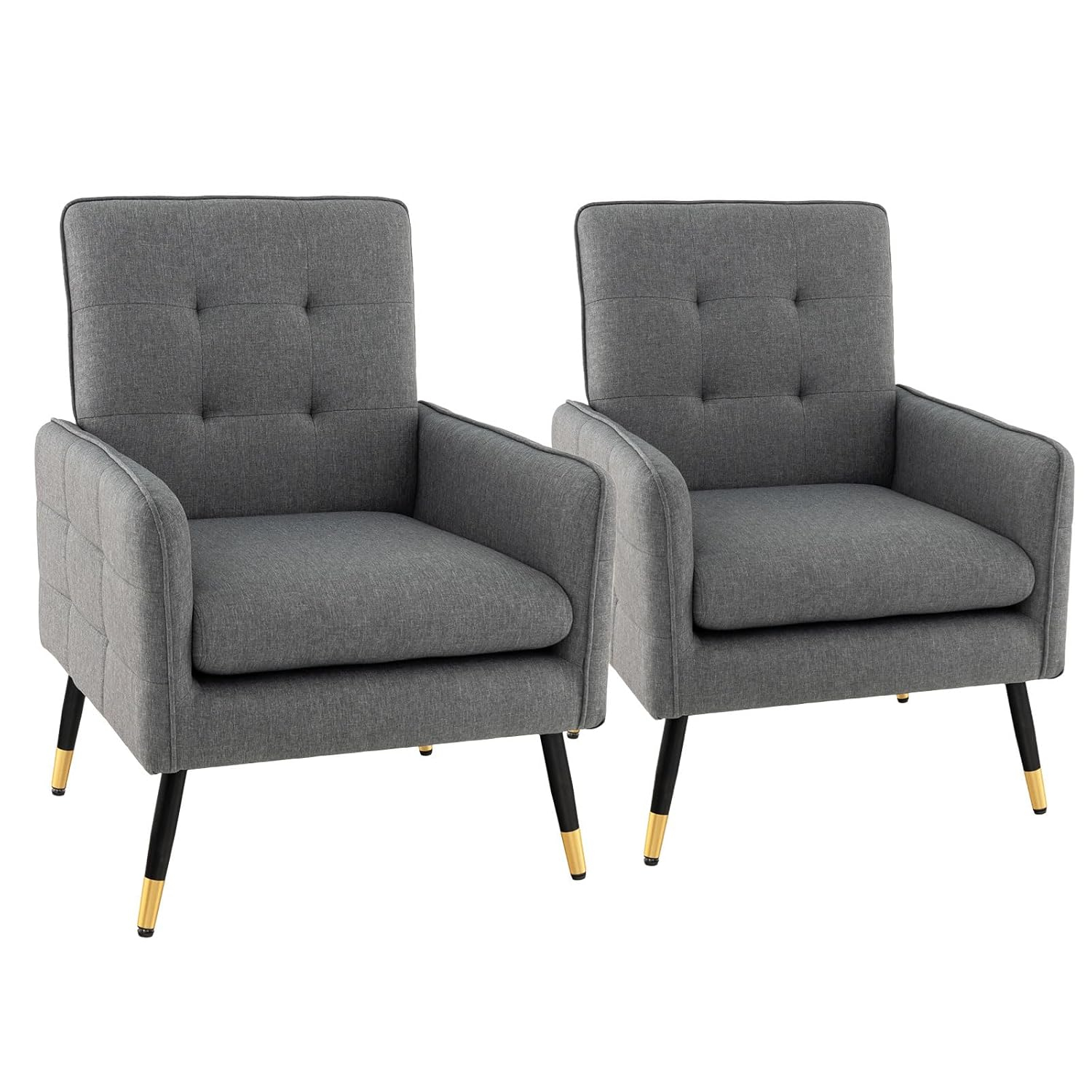 Gymax 2 Pieces Accent Chair Upholstered Armchair w/ Tufted Back & Metal Legs Gray