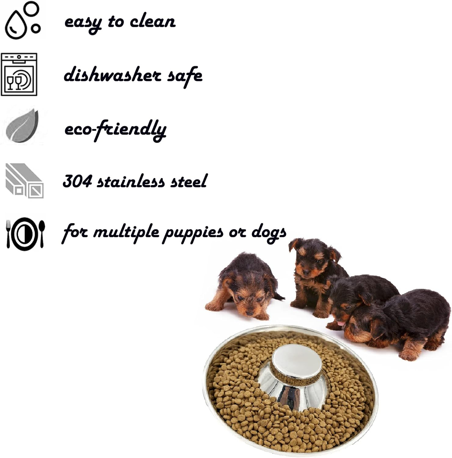 Puppy Dog Bowl, Stainless Steel Multiple Puppies Feeder, Dogs Basic Food and Water Bowls Weaning Dish for Small, Medium and Large Dogs Pets