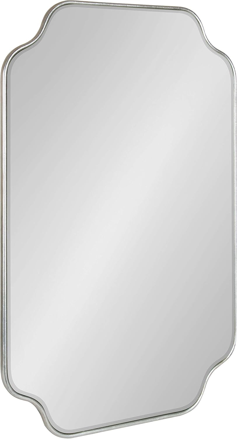 Kate and Laurel Plumley Glam Scalloped Wall Mirror, 24 x 36, Silver, Transitional Mirror Wall Decor