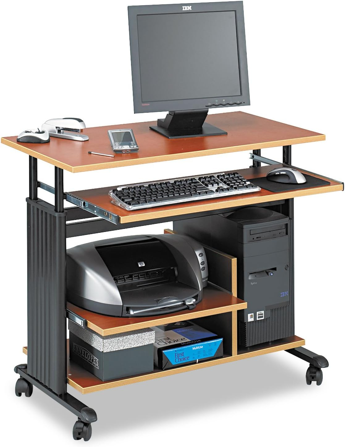 Adjustable Height Mini-Tower Workstation 35.5w x 22d x 34h, Cherry/Black