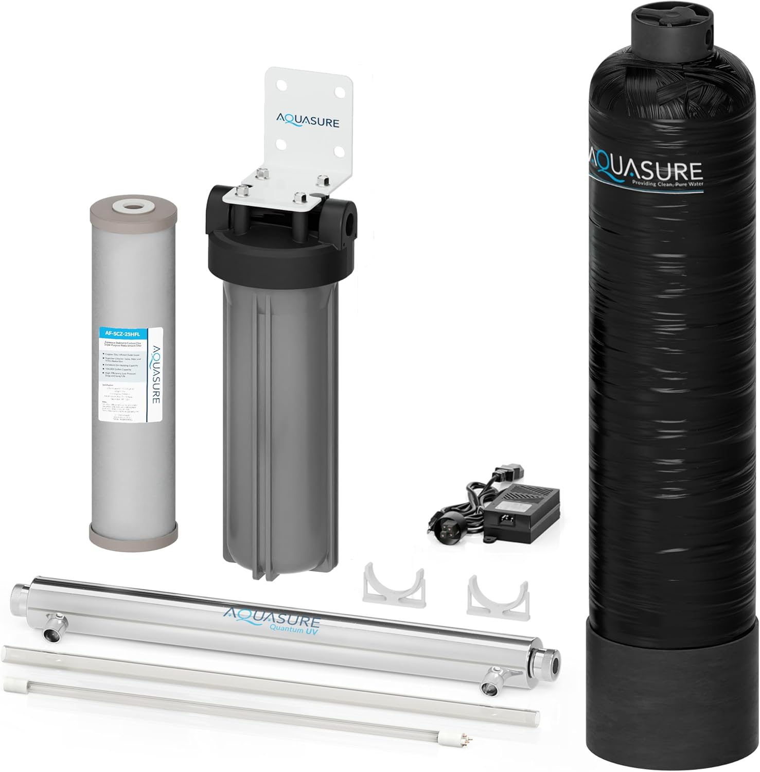 Aquasure 800K Gallons Whole House Salt-Free Water Conditioning/Descaler System with Triple Purpose Pre-Filter and 8 GPM UV Sterilizer