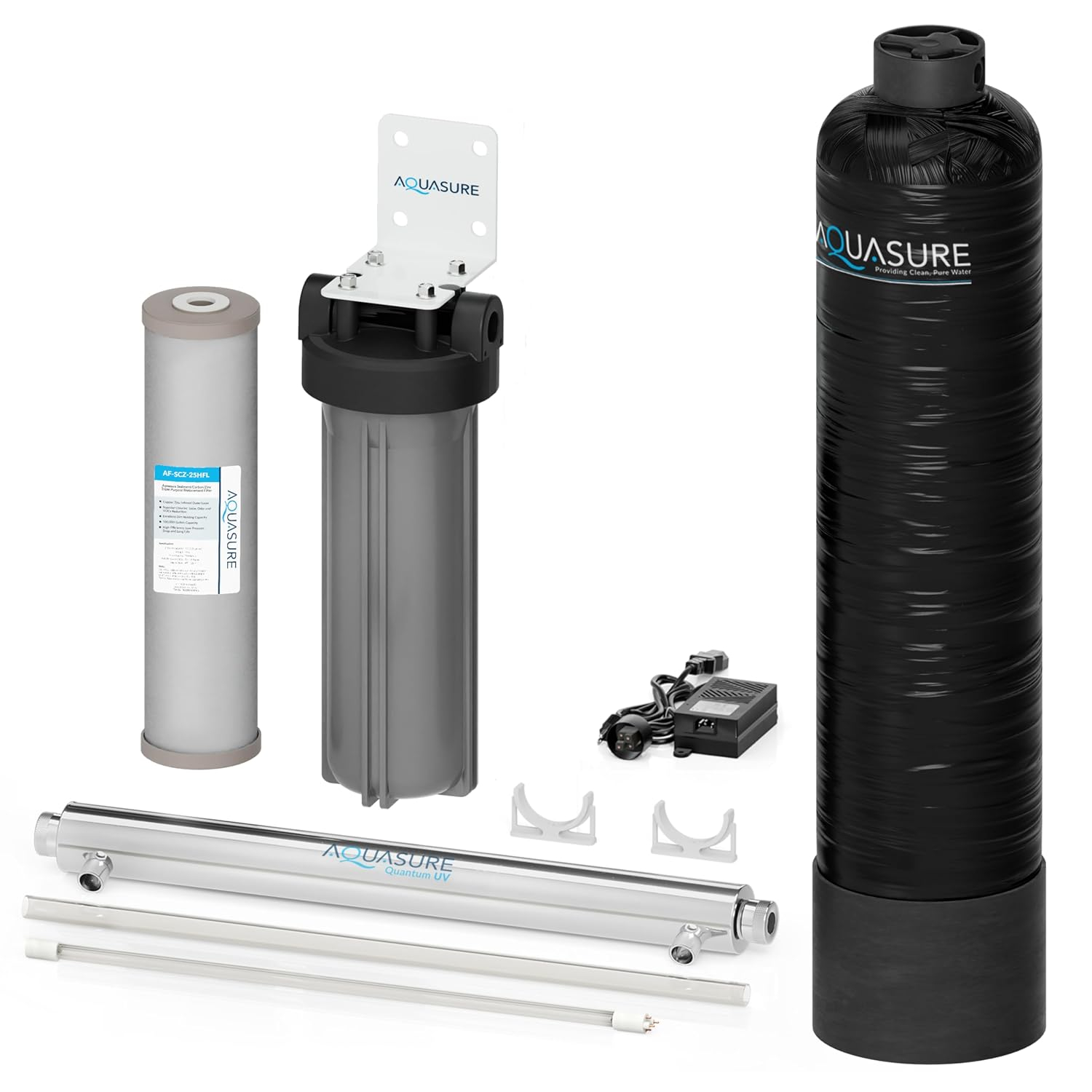 Aquasure 800K Gallons Whole House Salt-Free Water Conditioning/Descaler System with Triple Purpose Pre-Filter and 8 GPM UV Sterilizer