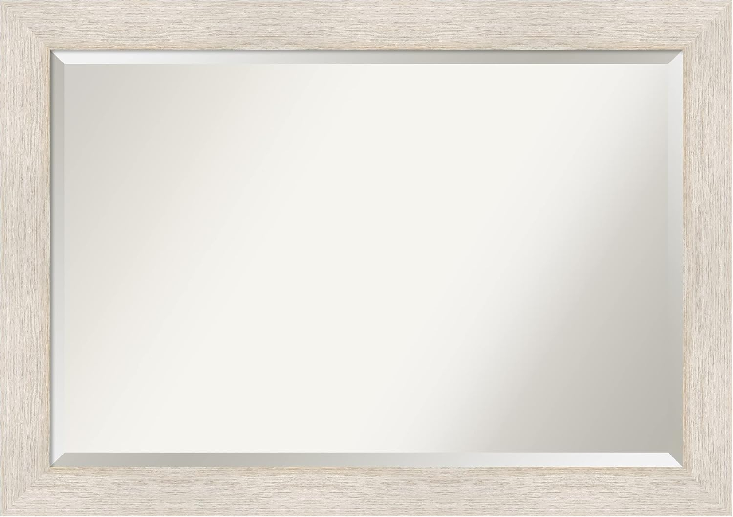 Amanti Art Beveled Wood Bathroom Wall Mirror - Hardwood Whitewash Frame - Hardwood White Wash Outer Size: 41 x 29 in