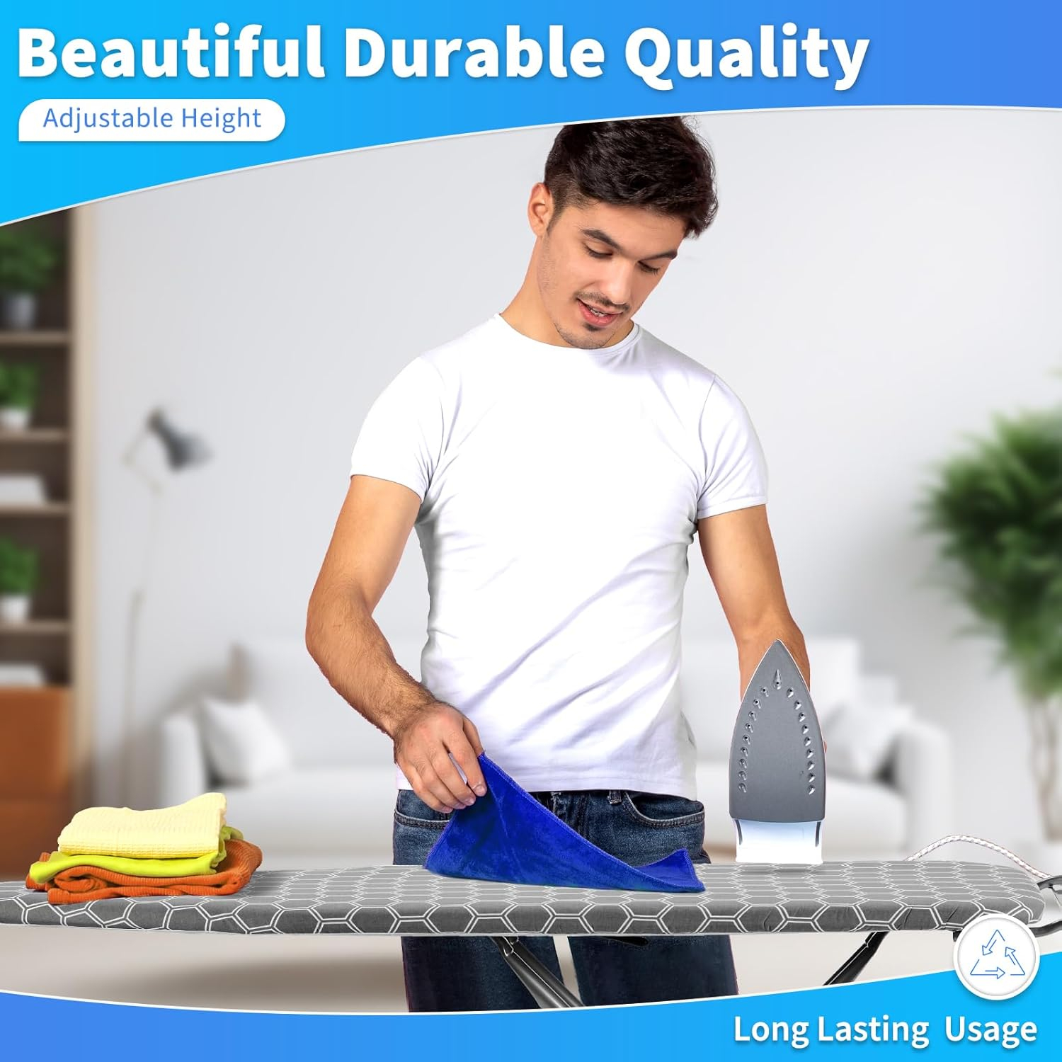 Full Size Ironing Board 57" L X15 W, Large Wide Sturdy Ironing Board with Iron Rest, Foldable Adjustable Iron Board with Heat Resistant Cover, Enhanced Stability (Silver Gray)