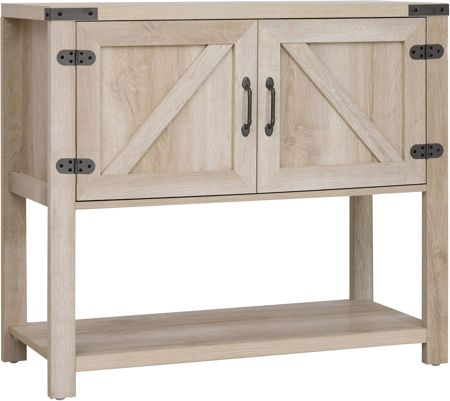 HOMCOM Farmhouse Double Door Coffee Bar Cabinet, Sideboard Buffet Cabinet, Kitchen Cabinet with Bottom Shelf for Entryway, Living Room, Oak