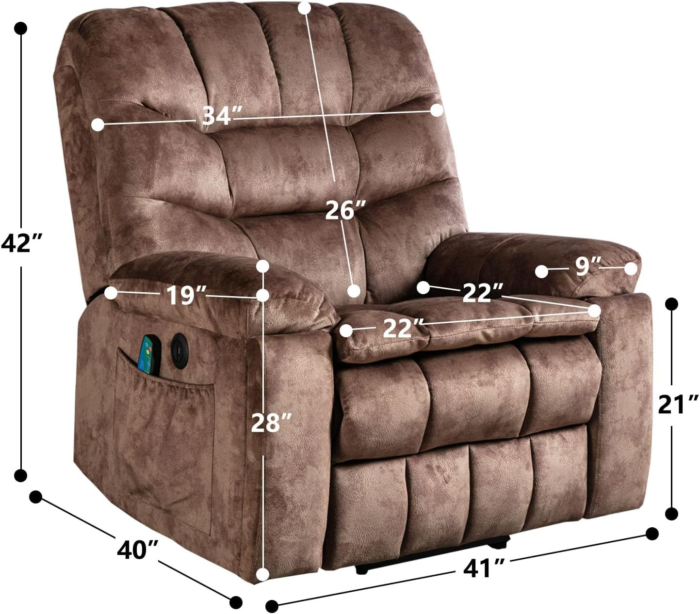 Phoenix Home Large Power Lift Recliner with Massage and Heat for Elderly, Heavy Duty & Safety Motion Reclining Mechanism, Ergonomic Electric Wider Chair with USB Port, 2 Hidden Cup Holders, Brown2