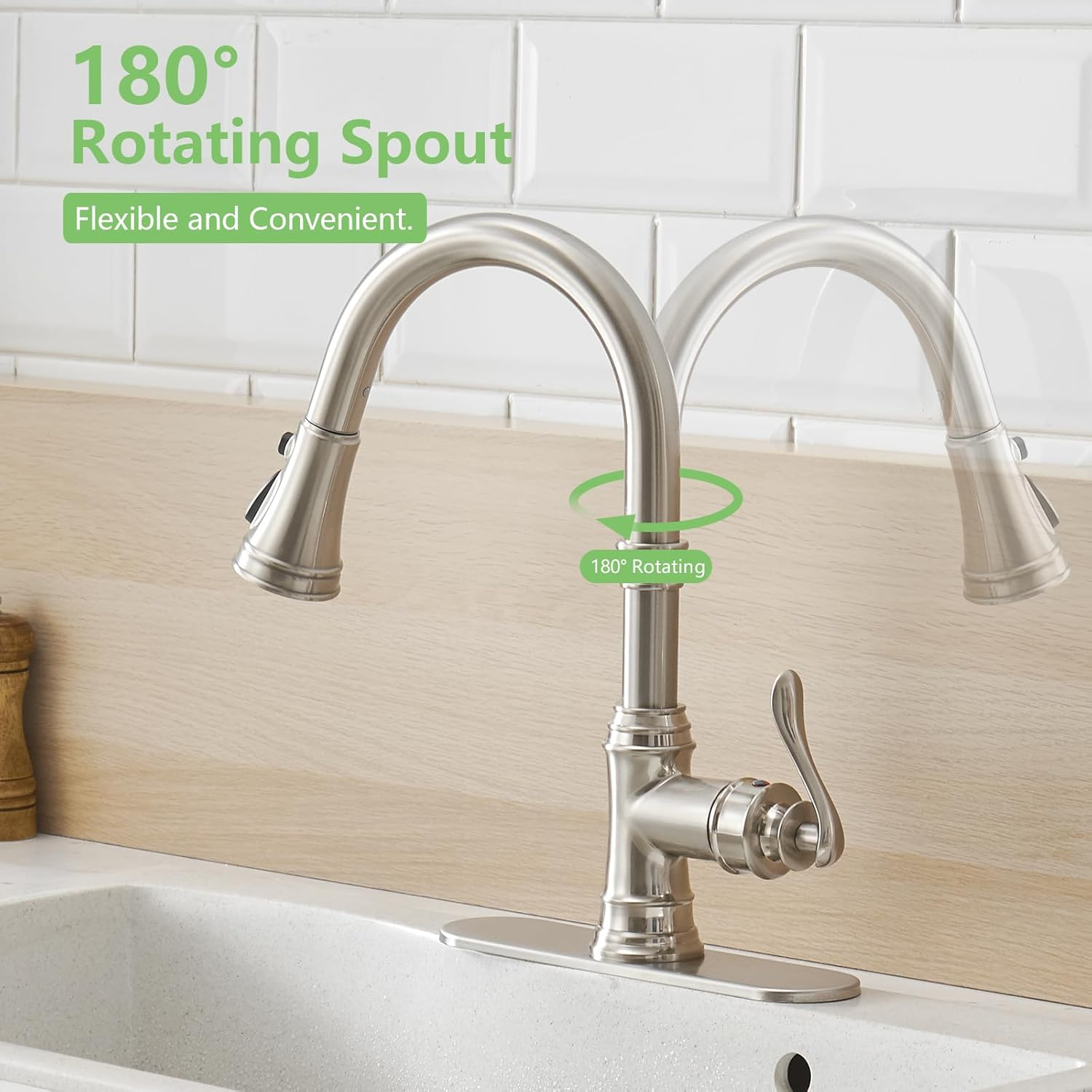 Kitchen Sink Faucet Brushed Nickel with Pull Down Sprayer 3 Mode Faucet for Kitchen Sink Single Handle High Arc Commercial Stainless Steel Pull Out RV Kitchen Faucet Bar,Deck Plate Include