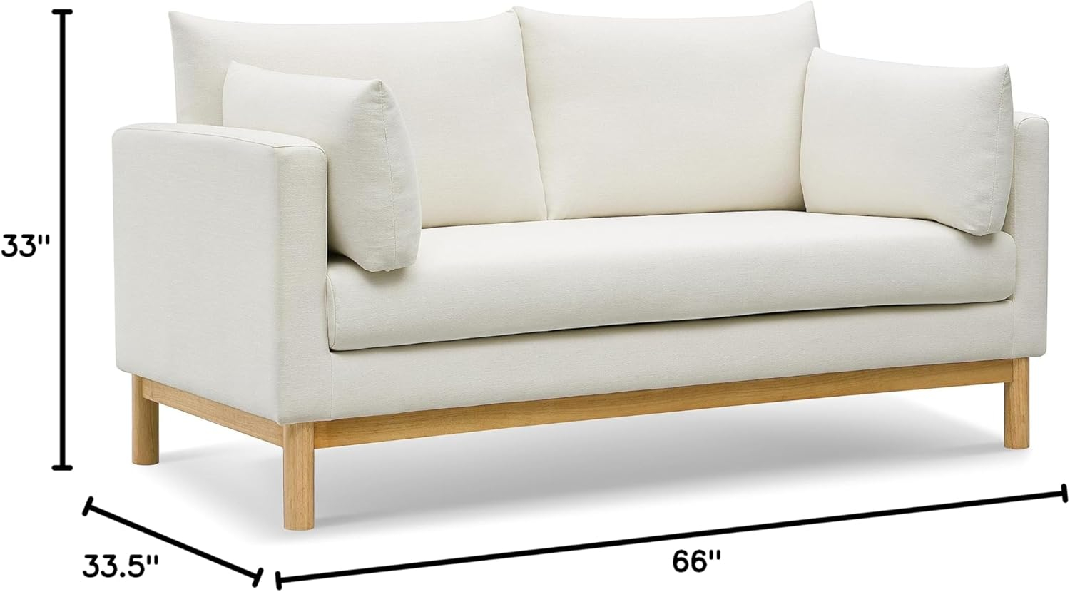 Meridian Furniture 157Cream-L Langham Collection Mid-Century Modern Linen Textured Fabric Upholstered Loveseat, Cream Linen Textured Fabric, Natural Finish Wood Base, 66" W x 33.5" D x 33" H, Cream
