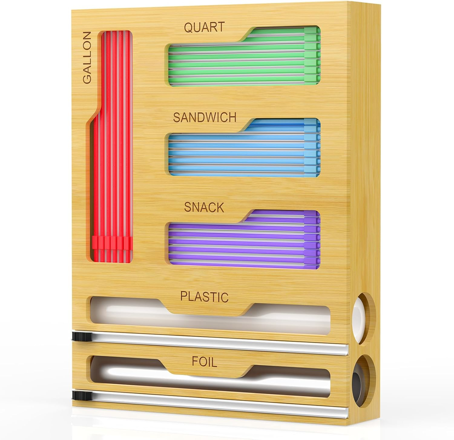 Natural Bamboo and Stainless Steel Kitchen Drawer Organizer