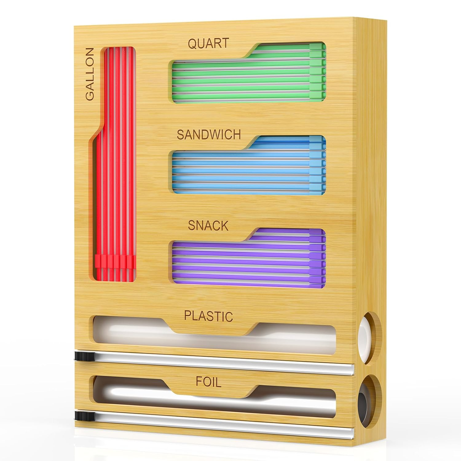 Natural Bamboo and Stainless Steel Kitchen Drawer Organizer