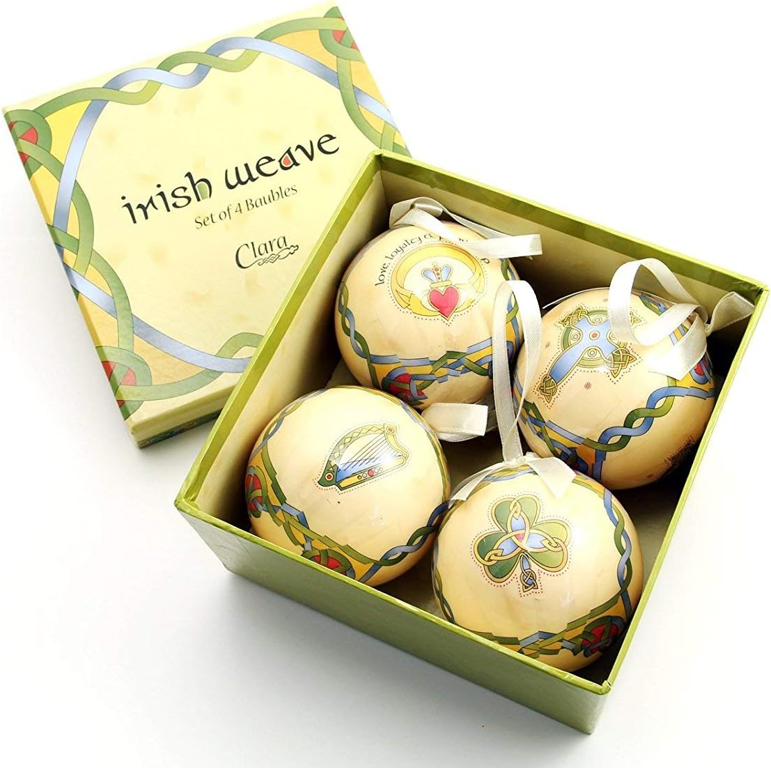 Irish Christmas Baubles 2 Boxed Set of 4 Hanging Ornaments by Royal Tara