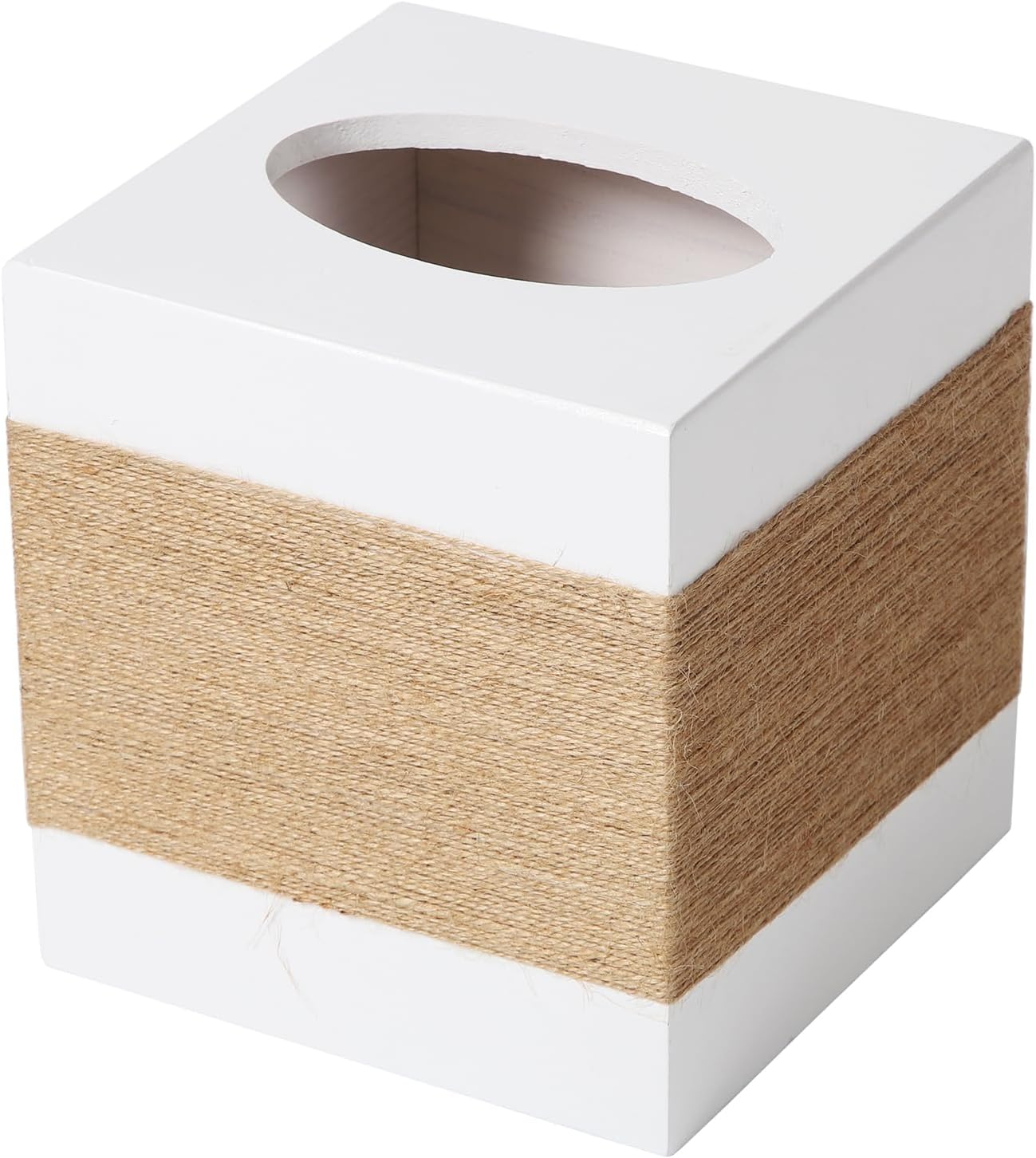 Tissue Box Cover, Wood Tissue Box Cover Square, Farmhouse Tissue Box Holder Covers Your Tissues, Decorative Tissue Cube Box Cover with Slide-Out Bottom (White)