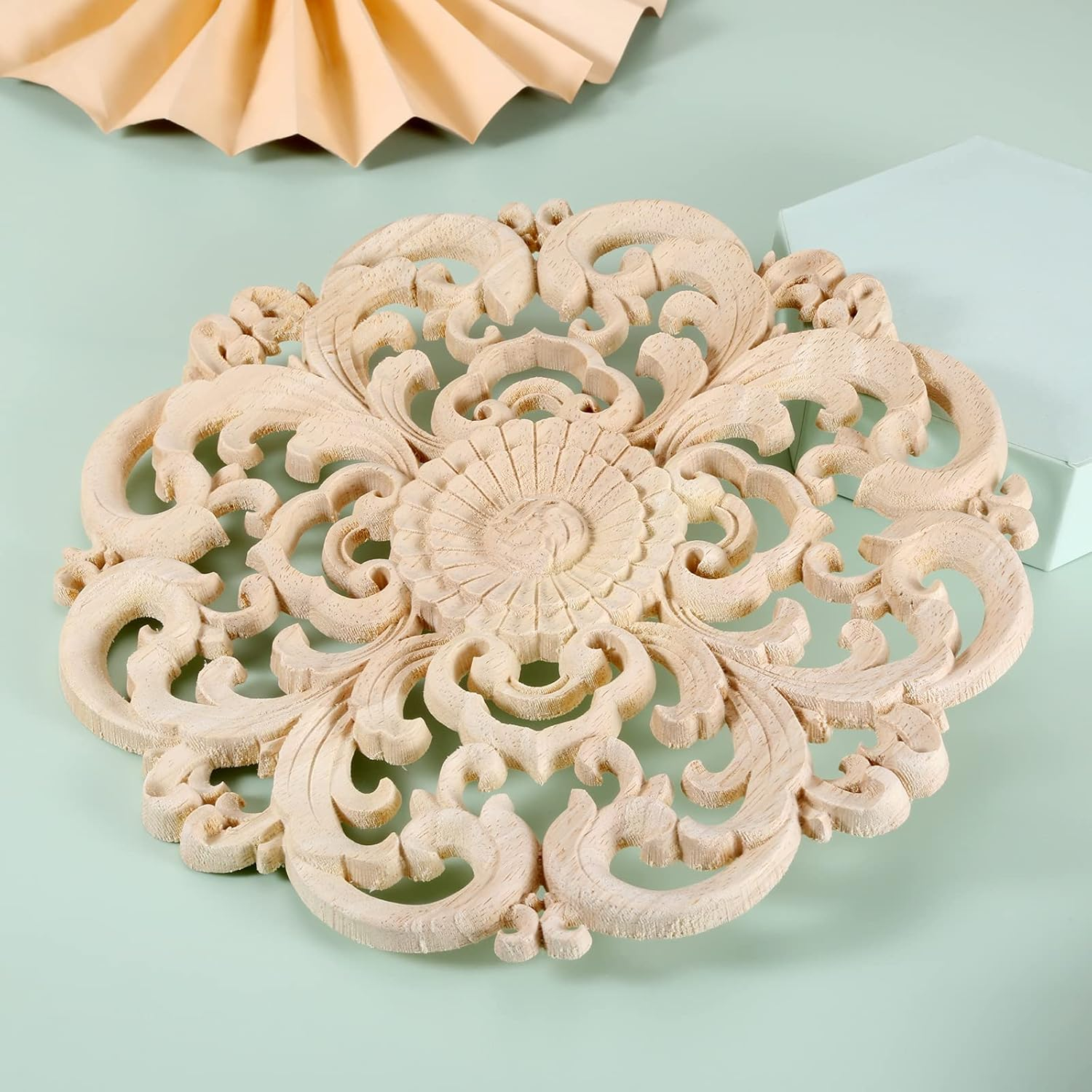 Frcolor Wood Corner Wooden Applique Onlay Furniture Cabinet Carved Decals Flower Unpainted Oval Appliques Diy Onlays Carving