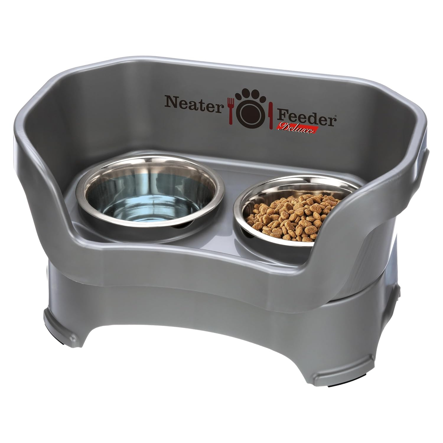 Neater Pets Neater Feeder Deluxe Mess-Proof Elevated Food & Water Bowls for Medium Dogs, Gunmetal