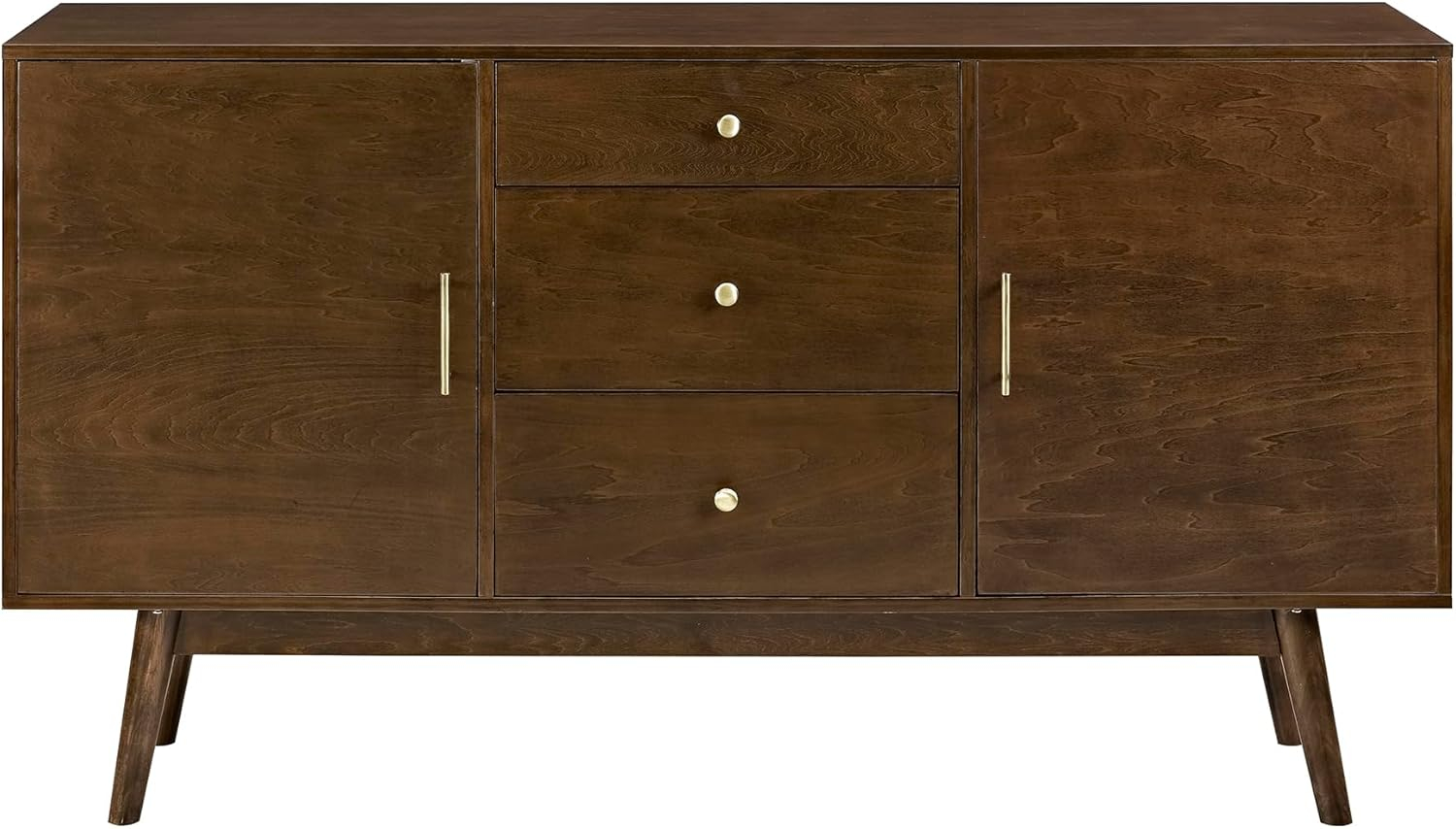 Walker Edison Mid Century Modern-TV Stand Console with 3 Drawers and Closed Cabinet Storage, 60", Walnut