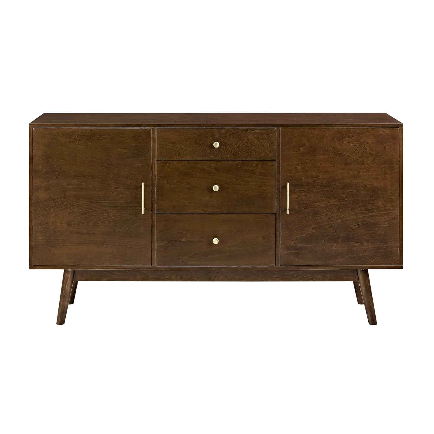 Walker Edison Mid Century Modern-TV Stand Console with 3 Drawers and Closed Cabinet Storage, 60", Walnut