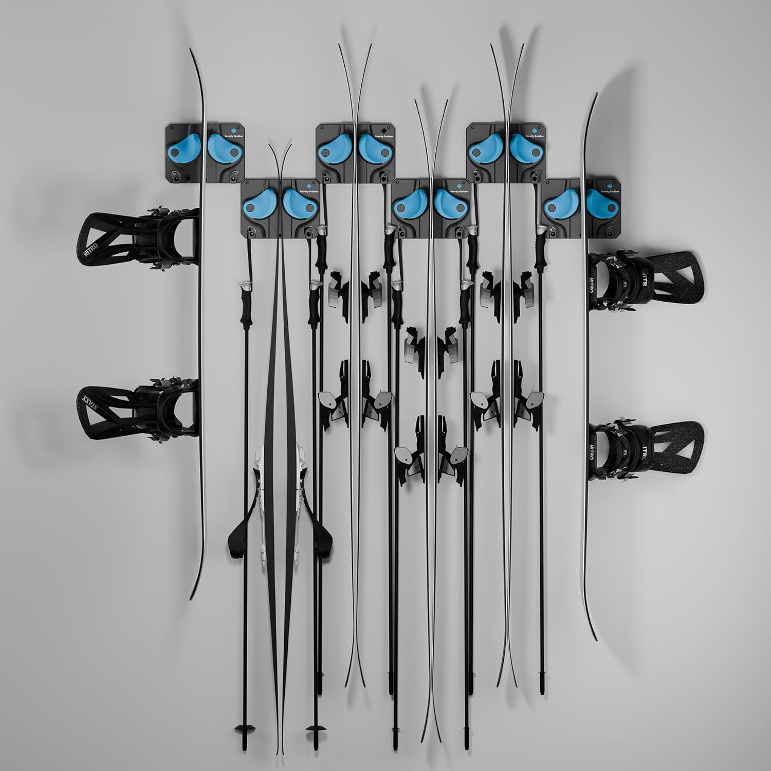 Gravity Grabber Black and Cyan Wall-Mounted Ski and Snowboard Rack 6-Pack