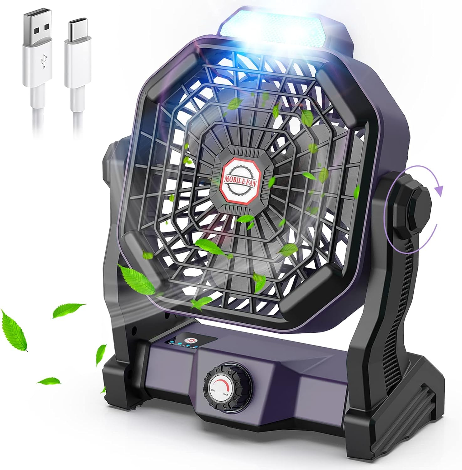 CONBOLA Portable Fan Rechargeable, 20400mAh Cordless Battery Powered Fan with LED Lantern, USB C Battery Operated for Travel Bedroom Home Camping Tent Office Beach Desk Fishing Table