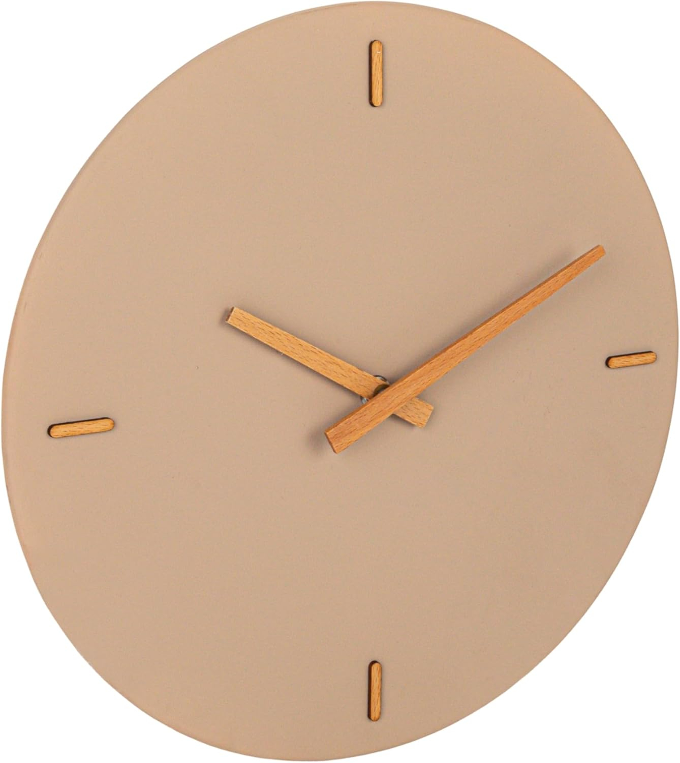 Creative Co-Op Round Stoneware and Wood Wall Clock, Beige and Natural