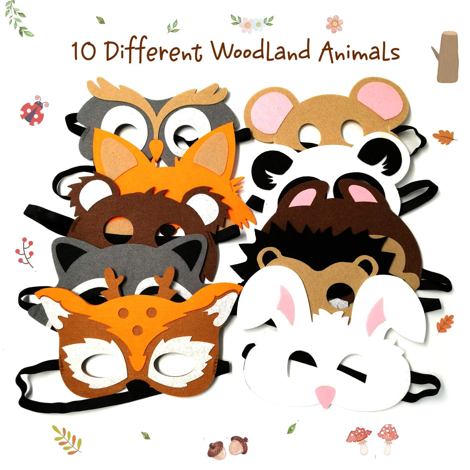 CiyvoLyeen Forest-Friends Animals Felt Masks 10 pcs Woodland Creatures Animal Cosplay Zoo Camping Themed Party Favors Supplies for Boys or Girls