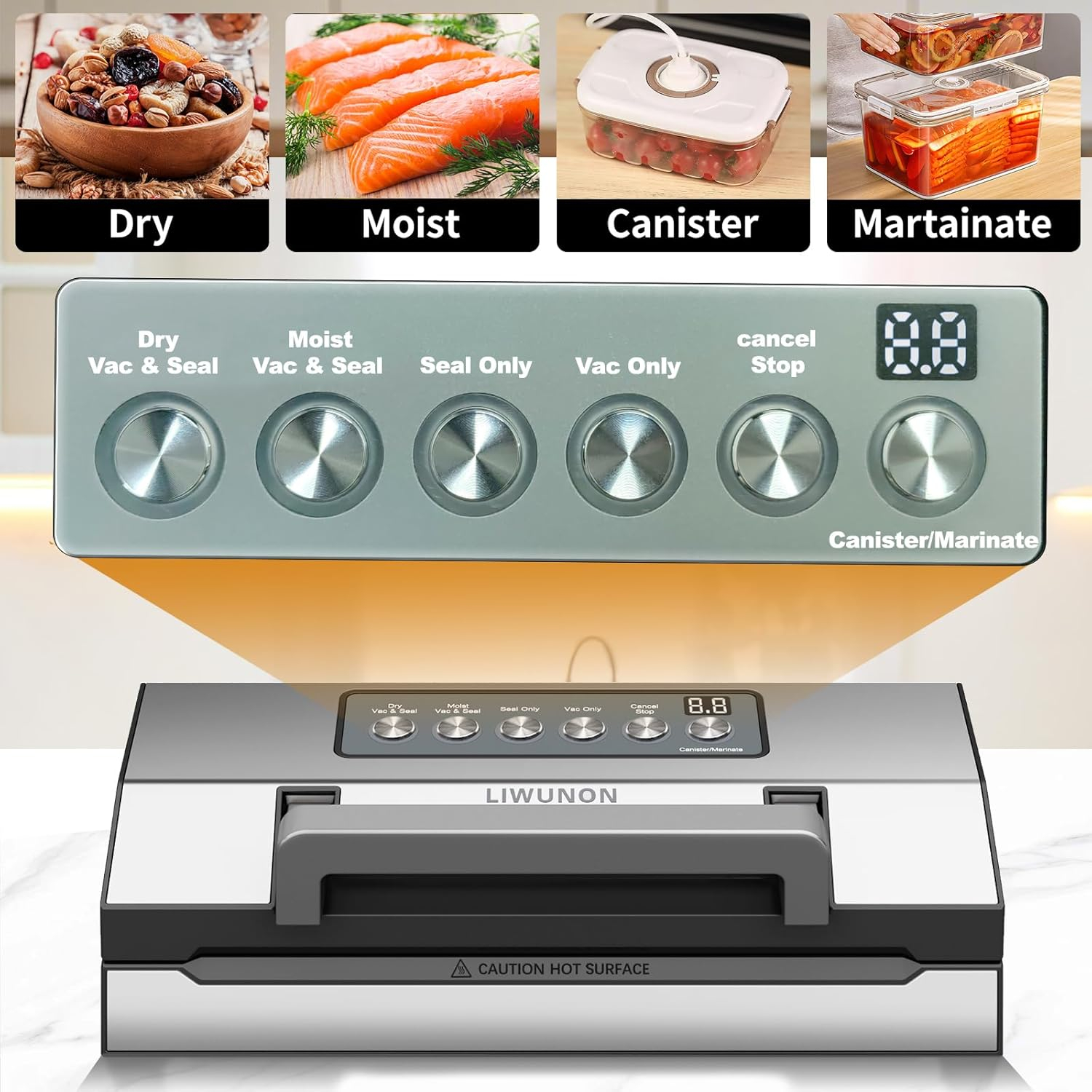 Precision Vacuum Sealer – LIWUNON Stainless Steel Food Vacuum Sealer Machine, Double Heat Seal, All-in-One Versatile for All Foods, Large Bag Storage, Built-in Cutter, Easy-Lock Handle