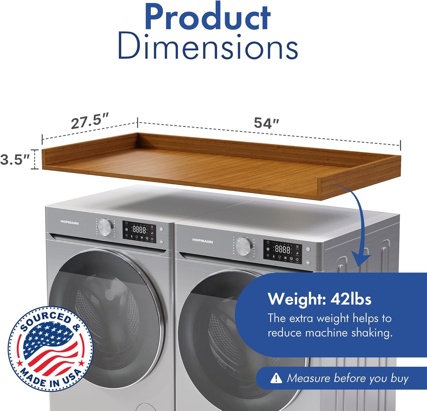 OfficeSimpli Washer Dryer Countertop w Non-Slip Pads, Made in USA, Laundry Room Wood Topper, Washer Dryer Cover for Top, Laundry Guard, Laundry Countertop, Laminate Finish (Cafe Latte)