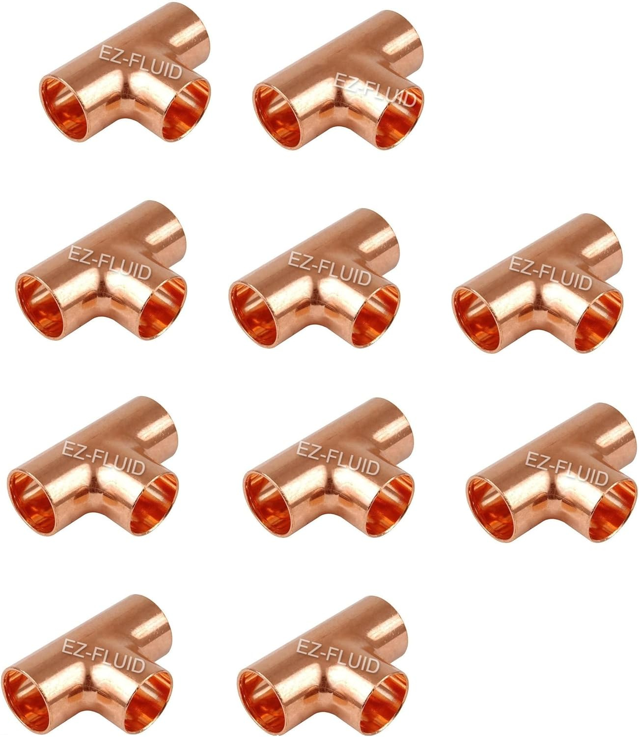EZ-FLUID Plumbing 3/4" C X C Lead Free Copper Tee,Pressure Copper Fittings with Three Ways Tee Sweat Solder Connection for Residential,Commercial Copper Pipe (10)