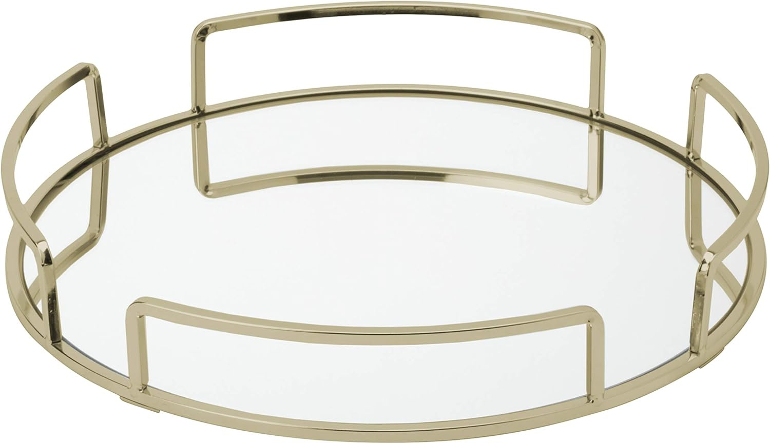 Home Details Modern Round Mirror Vanity Tray in Satin Gold
