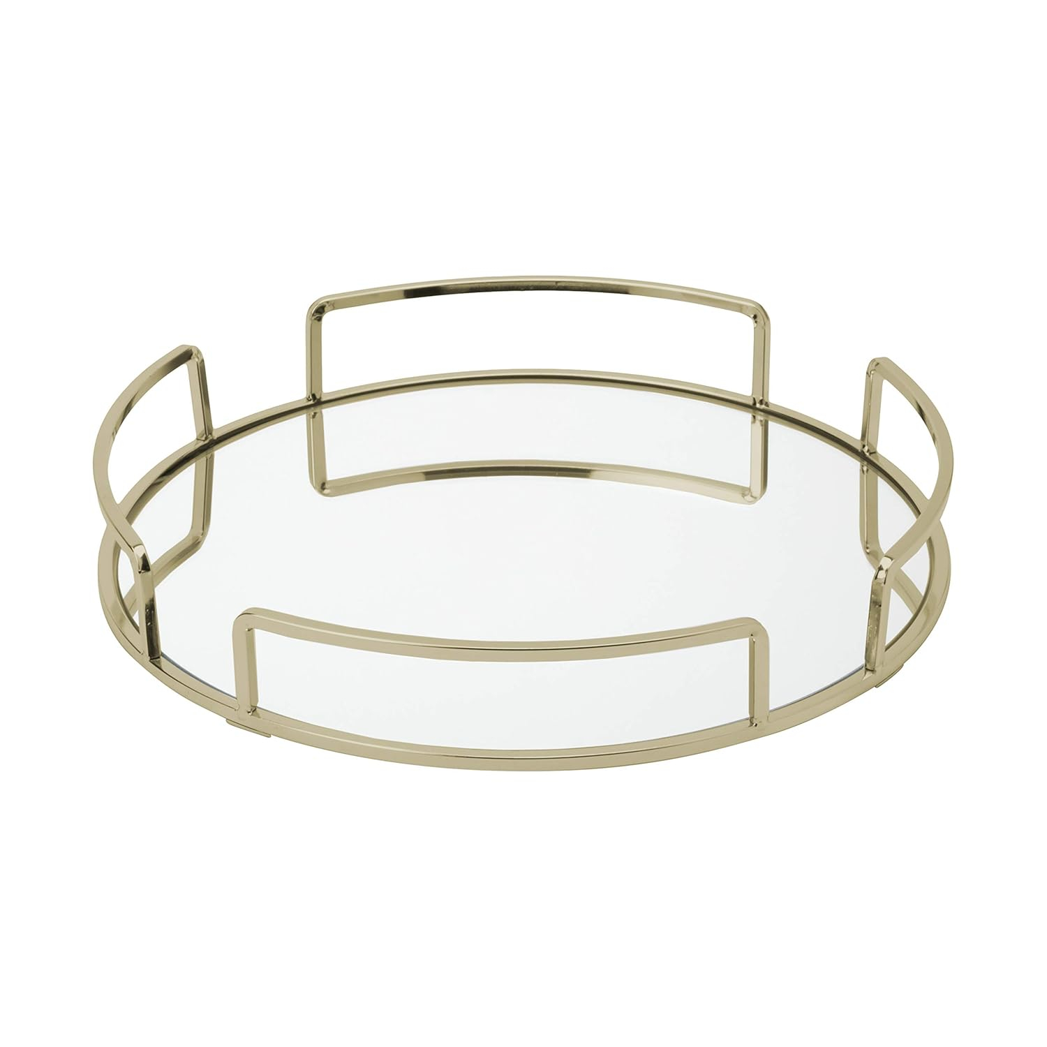Home Details Modern Round Mirror Vanity Tray in Satin Gold