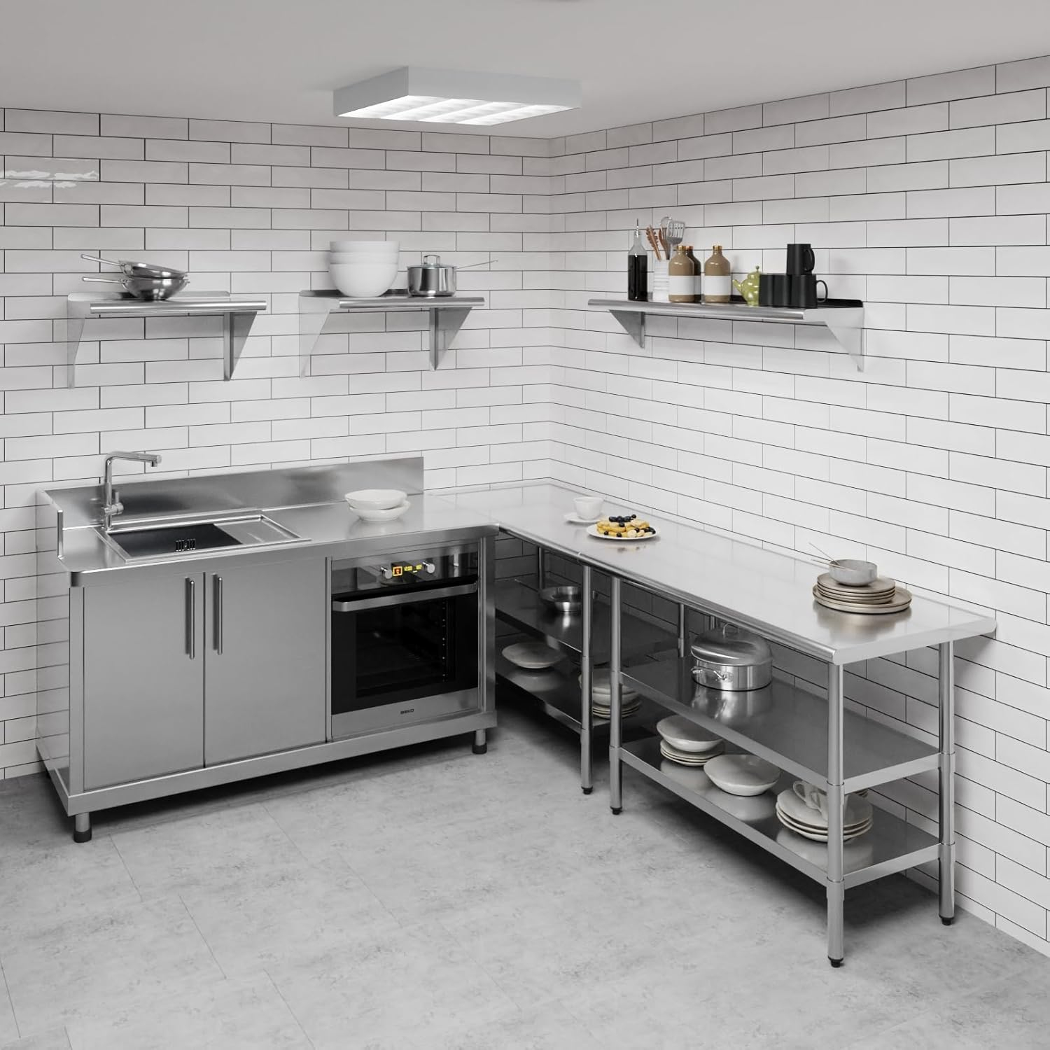 AmGood 10 in. x 48 in. Stainless Steel Wall Shelf | NSF Certified | Appliance & Equipment Metal Shelving | Kitchen, Restaurant, Garage, Laundry, Utility Room
