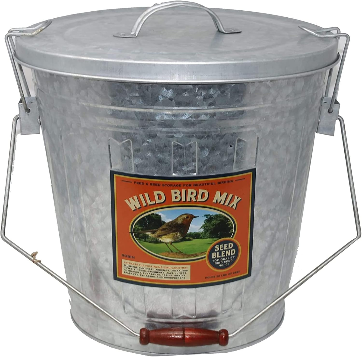 Galvanized Steel Rustic Farmhouse Bird Seed Storage Bucket with Scoop