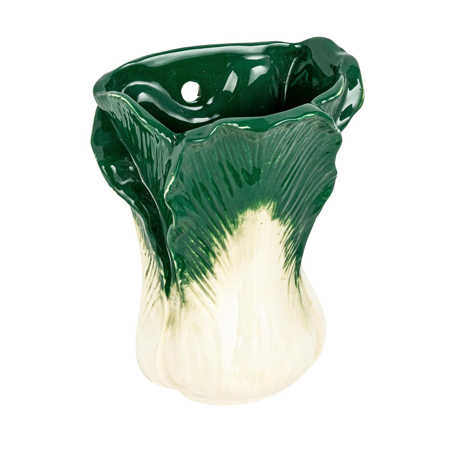 Creative Co-Op Embossed Stoneware Cabbage Shaped Wall Vase Planter, Green and White