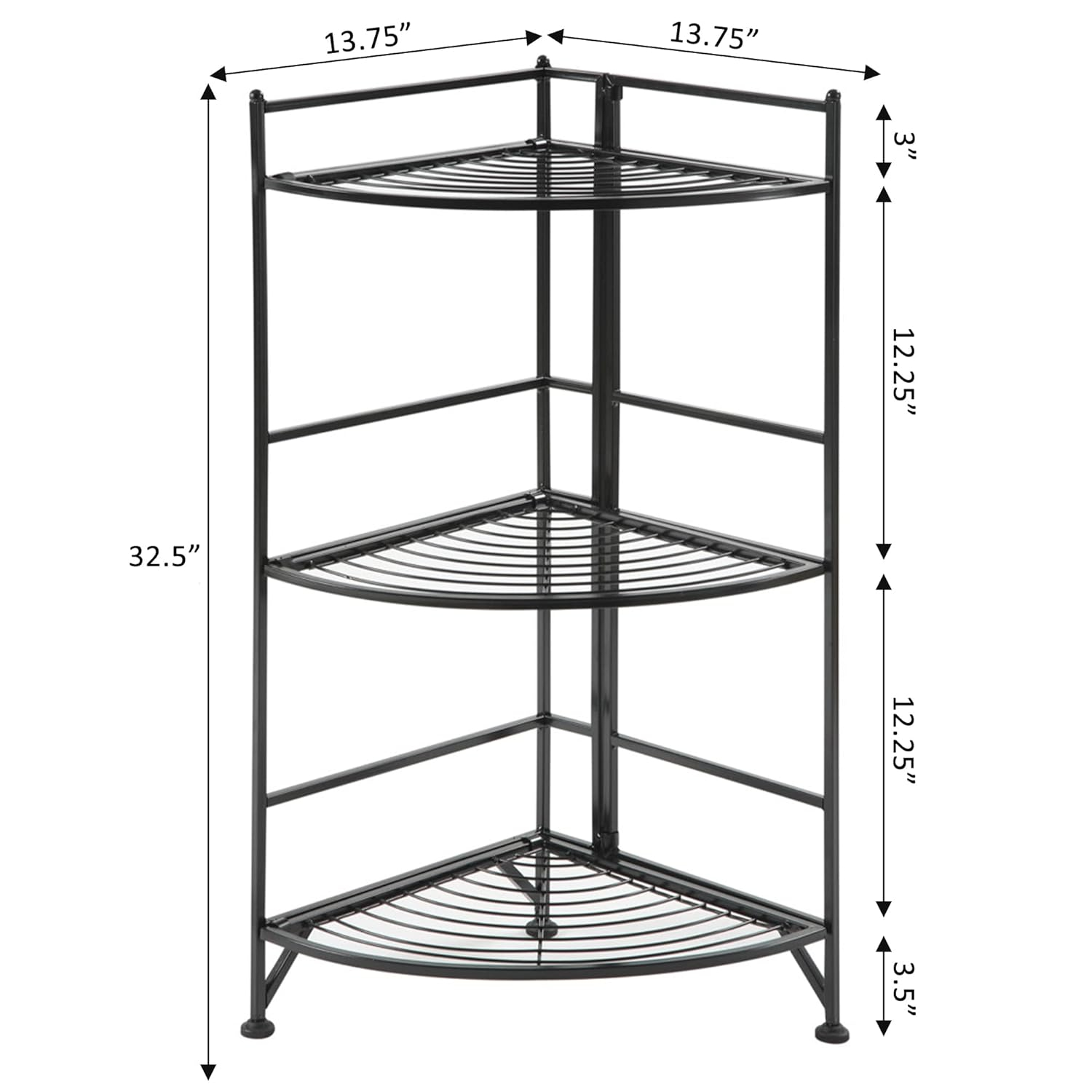 Convenience Concepts 3-Tier Corner Folding Metal Corner Shelf, Black