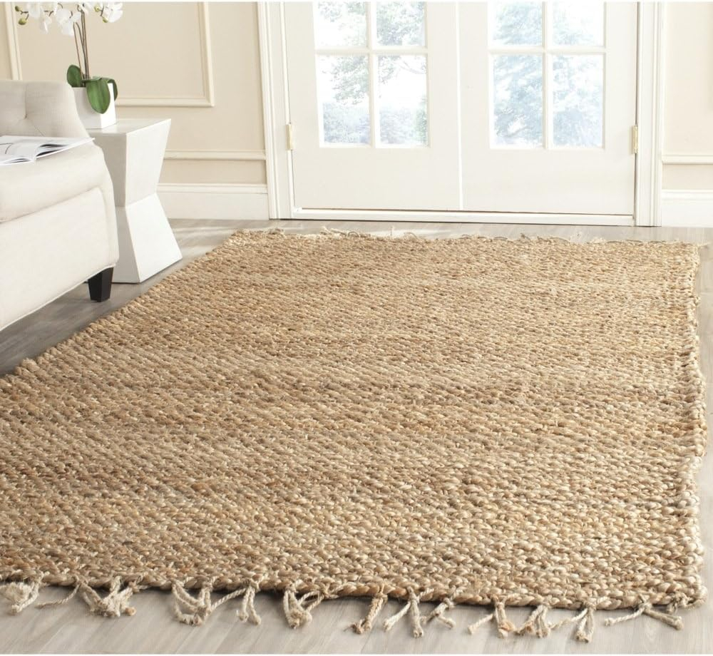 SAFAVIEH Natural Fiber Tangier Solid Braided Fringe Jute Area Rug, Natural, 9' x 12'