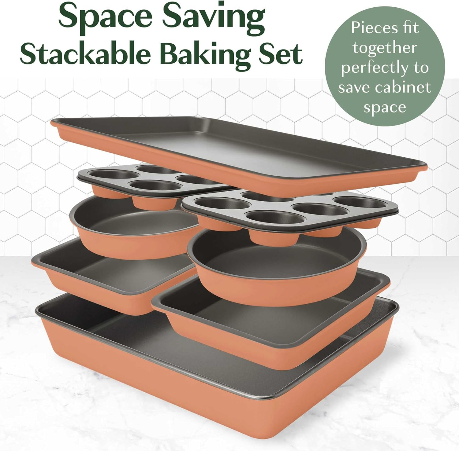 Terracotta and Gray Nonstick 8-Piece Stackable Bakeware Set