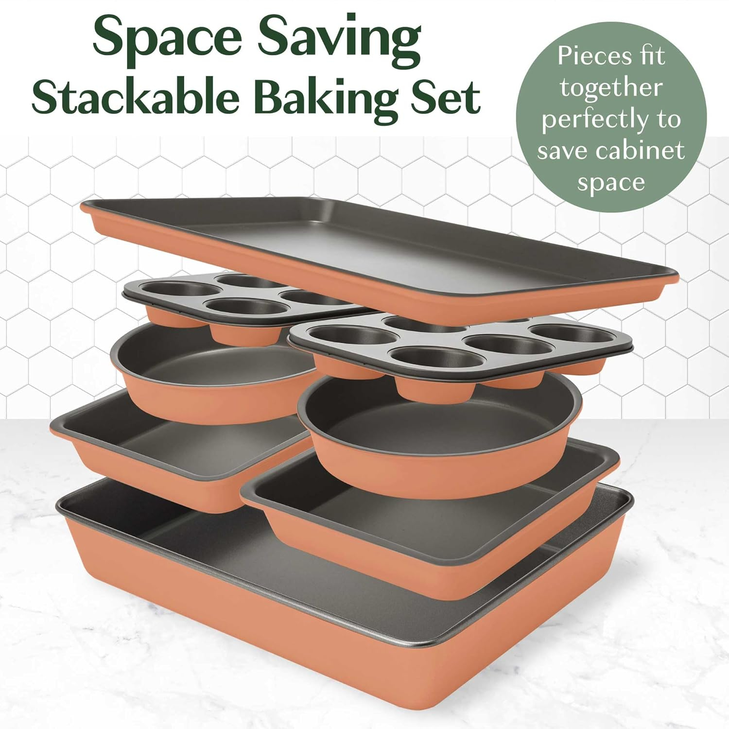 Terracotta and Gray Nonstick 8-Piece Stackable Bakeware Set