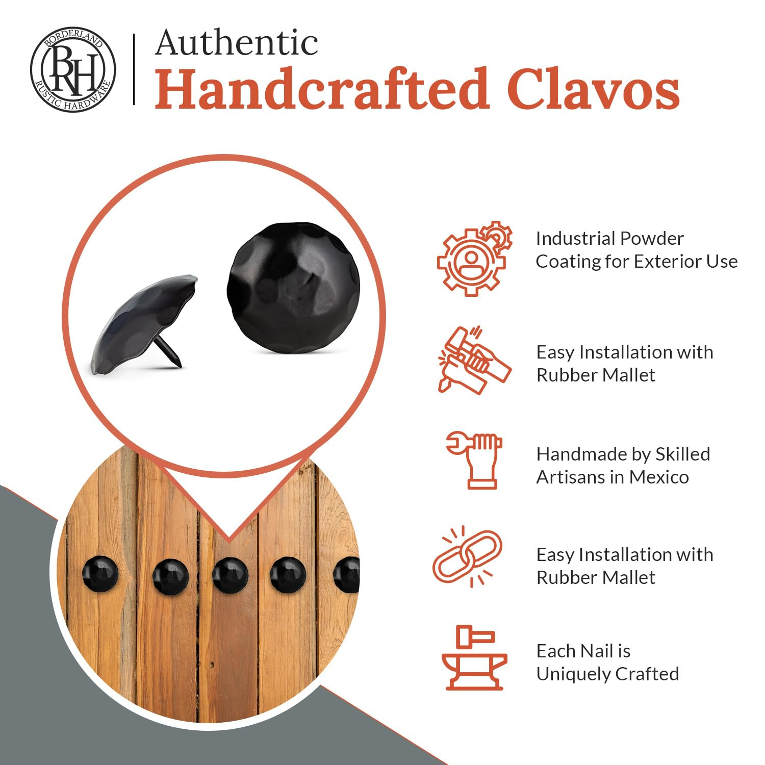 Black 2" Handcrafted Iron Decorative Nail Clavos - 10 Pack