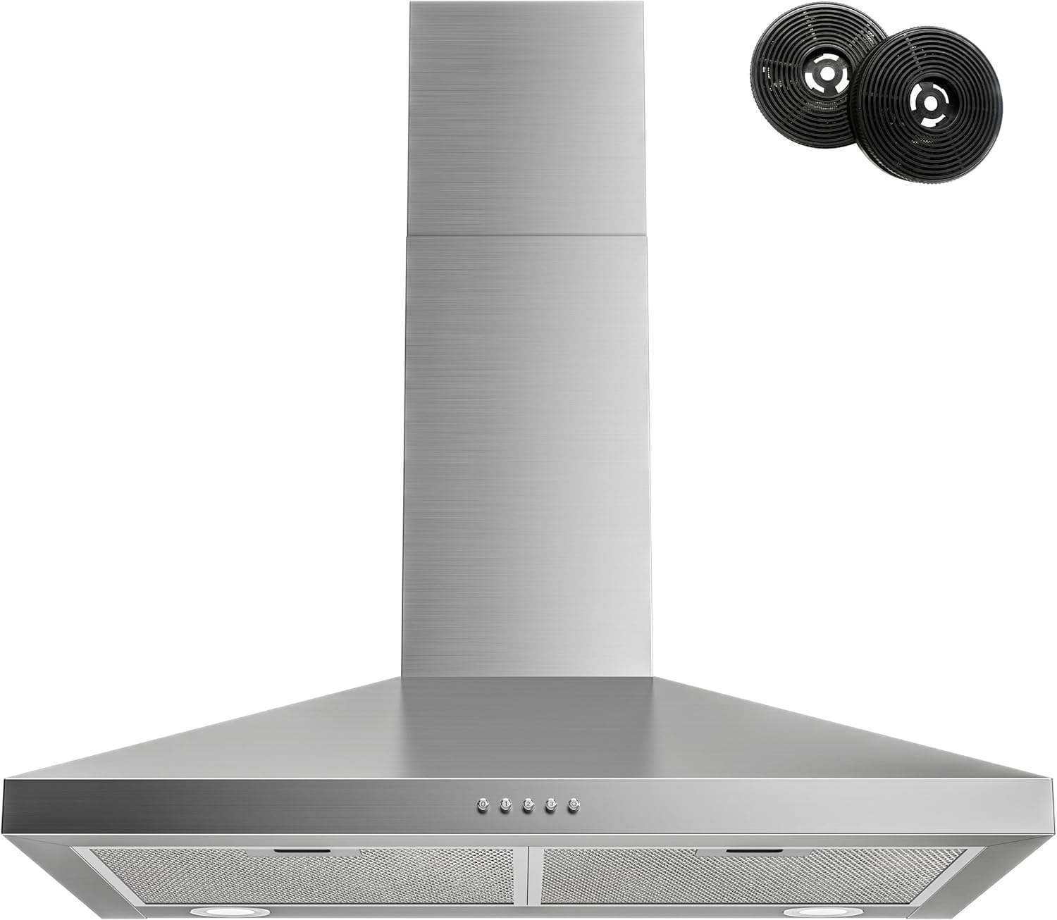FIREGAS Range Hood 30 inch Wall Mount Type with Ducted/Ductless Convertible, 450 CFM Stainless Steel Chimney-Style Kitchen Hood, Over Stove Vent Hood with 3 Speed Fan, LED Light, Charcoal Filters