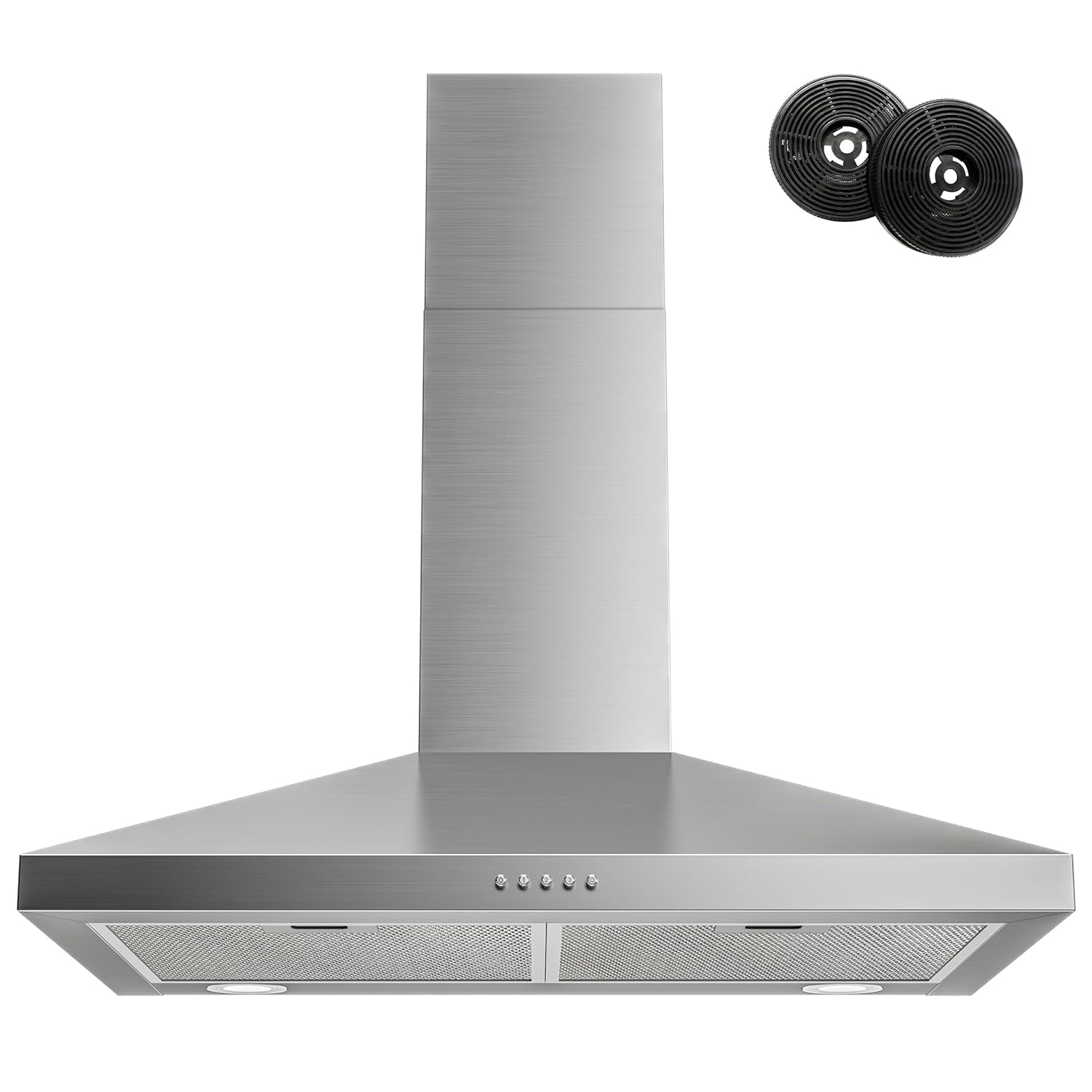 FIREGAS Range Hood 30 inch Wall Mount Type with Ducted/Ductless Convertible, 450 CFM Stainless Steel Chimney-Style Kitchen Hood, Over Stove Vent Hood with 3 Speed Fan, LED Light, Charcoal Filters