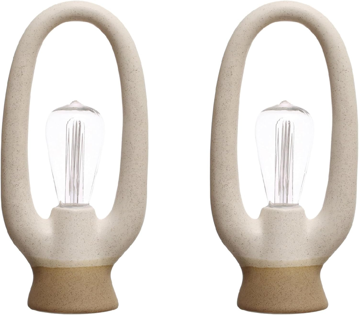 Bloomingville 12.5 Inches Stoneware LED Light with Reactive Glaze for Home and Office, White