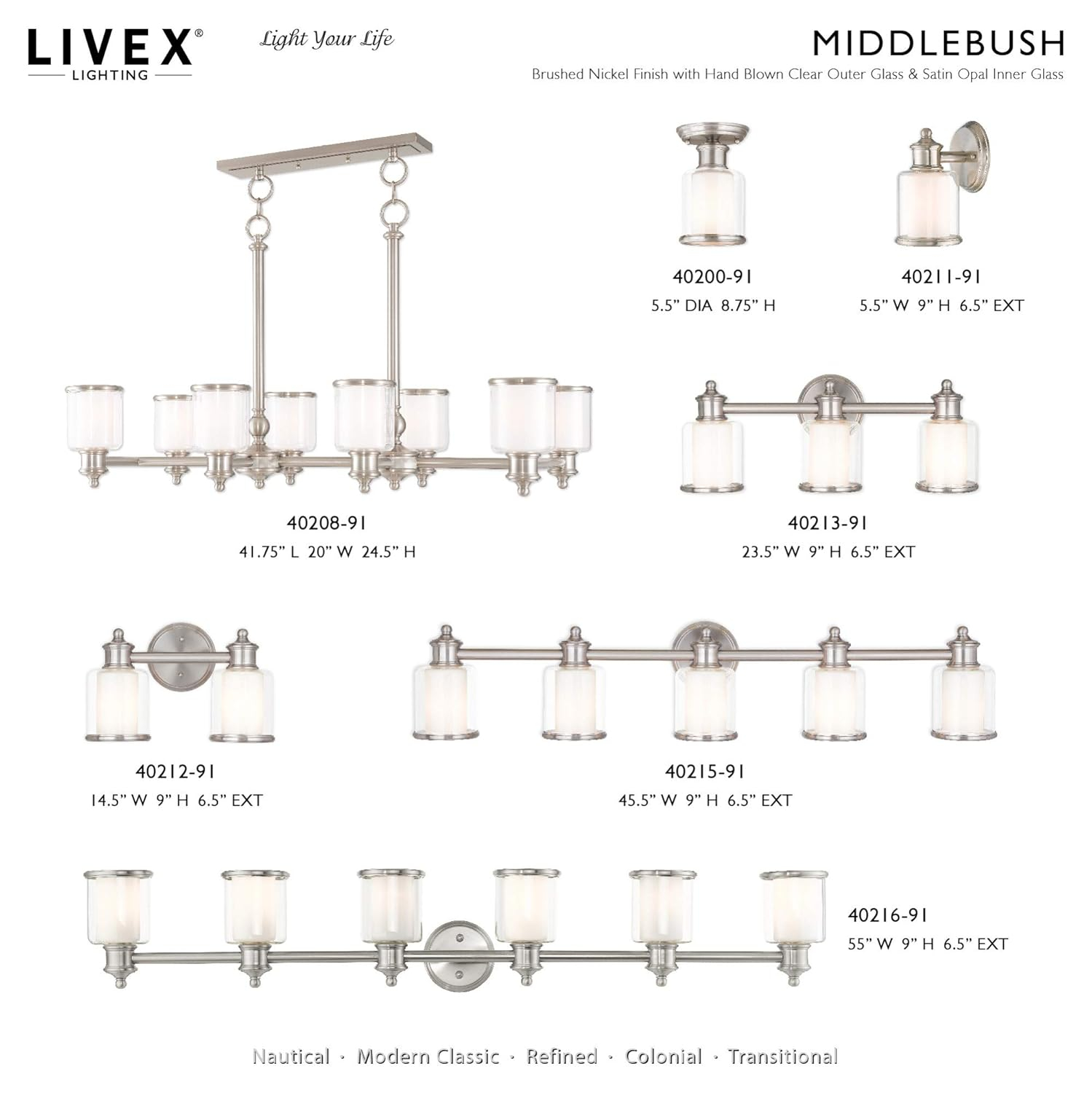 Middlebush 5-Light Polished Nickel Chandelier with Double Glass Shades