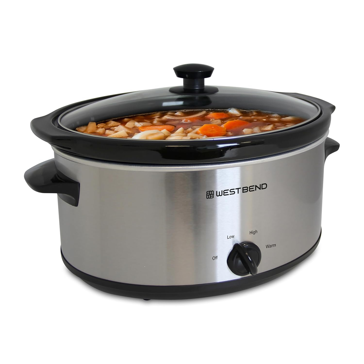 Silver 6-Quart Stainless Steel Oval Slow Cooker with Glass Lid