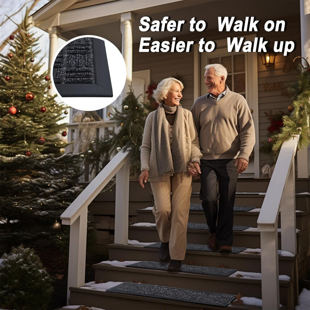 Aucuda 6pcs 8.5" x 30" Stair Treads Outdoor for Elders and Dogs on Wooden Steps, Non Slip Stair Runner Rug Heat Insulation Rubber Backing, Staircase Mat Carpet for Indoor Grip Farmhouse.